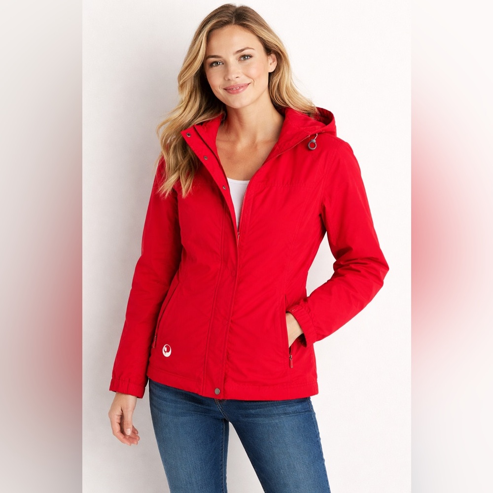 Lands’ End Women’s Red Hooded Fleece Lined Jacket Coat Size S